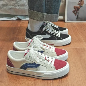 Summer Vintage Couple Board Shoes Men’s Trend Casual Skateboard Shoes Breathable Canvas Walking Shoes Rubber Insole