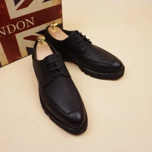 Thick Sole Black Men’s Oxford Leather Mature Shoes Anti-Slip Driving Shoes Black Leather Men’s Shoes