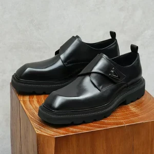Thick-Soled Cowhide Men’s Shoes with a Large Square Toe for Business Formal Wear Men’s Casual Shoes Men Leather Dress Shoes