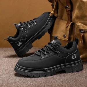Thick Soled Men’s Lace up Breathable Outdoor Formal Boots Black British Office Casual Shoes