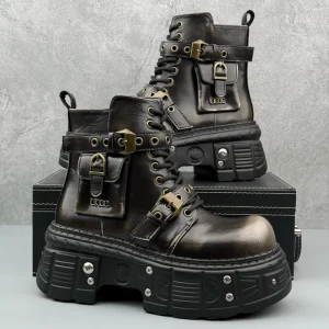 Thick-soled Men’s Autumn and Winter Niche Design Fashion Heightening Short Dark Punk Wind Motorcycle Chelsea Boots