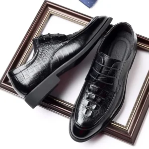 Top Layer Cowhide Dress Shoes Leather Pointed Toe Derby Inner Increased Men’s Shoes