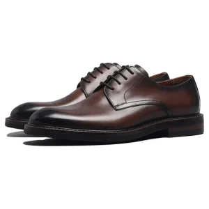 Top Layer Leather Derby Shoes for Men Vintage Breathable Wear Resistant Handmade Office Genuine Leather Dress Shoes