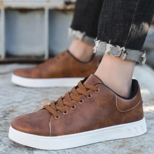 Trend Leather Casual Shoes for Men Brown Men’s Shoes Comfortable Skateboard Shoes Man Urban Sneaker