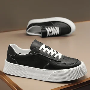 Trendy Brand Men’s Shoes Spring Summer New Korean Style Toe PU Upper White Tie Closure Rubber Outsole Casual Board Shoes