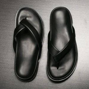 Trendy Design Genuine Leather Men’s Sandals Textured Fip Flop with Breathable Feature for Summer