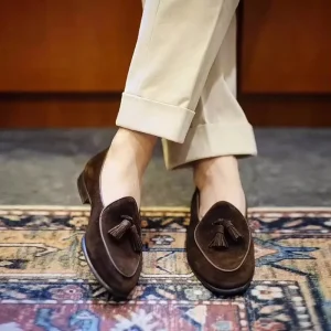 Trendy Men’s Genuine Leather Dress Shoes Anti-Slippery Tassel Loafers Formal Office Breathable Multiple for All Seasons