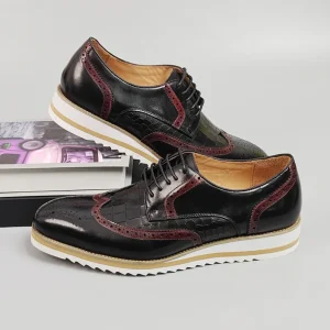 Trendy Men’s Leather Shoes Lacing up Casual Walking Style Shoes Light Weight Anti-slip Rubber Outsole Men’s Fashion Sneakers
