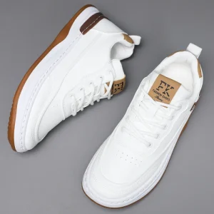 Trendy Versatile Casual White Breathable Men’s Retro Waterproof Leather Sneakers, Walking Shoes, Comfort, Anti-Slip