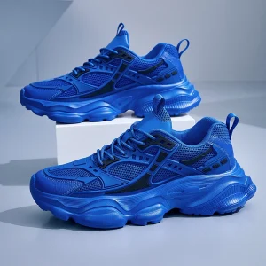 Trendy Walking Shoes with Breathable Blue Mesh Upper Anti-Slippery Outdoor Comfort