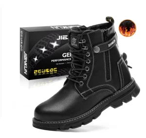 Unisex CE Certified Men’s Waterproof Microfiber Boots Zipper Winter Work Boots Genuine Leather Non-Slip Safety Shoes