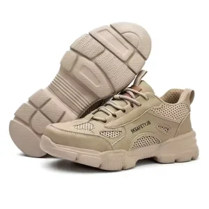 Unisex Summer Work Sneakers Stretch Fabric Upper Men’s & Women’s Steel Toe Safety Shoes for Foot Protection Rubber Outsole