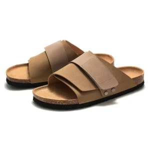 Unisex Women Men’s New Cork Slipper Beach Open Toe Outer Wear Leather Upper Platform Sandal Shoes for Man