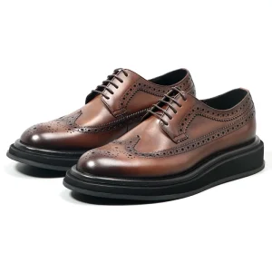 Vintage Brogue Genuine Leather Derby Shoes for Men Business Office Daily Life Top Grade Cowhide Durable Platform Dress Shoes