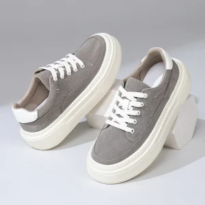 Vintage Grey Canvas Skate Shoes Casual Deck Shoes Two Tone White Trim Multi Layer Thick Non Slip Platform Sole Men’s Shoes