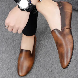 Vintage Leather Men’s Loafers Non-Slip Rubber Sole Comfortable Casual Driving Shoes