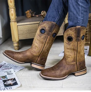 Vintage Western Cowboy Boots Men’s Custom Premium Leather Western Cowboy Boots Square Toe Design