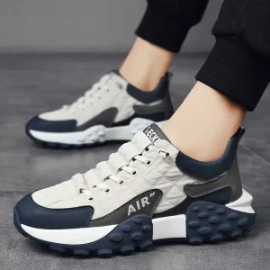 Walking Sport Shoes Retro Lace-Up Sneakers Anti-Slip Polyester Upper Breathable Lightweight Casual Men’s