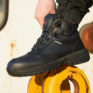 Waterproof Genuine Leather Anti slip Men’s Work Safety Shoes for Winter Summer Spring Wet Workshop Mid Cut Lace up