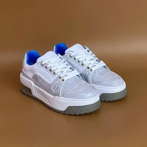 White 100% Crocodile Leather Men’s Casual Shoes with Thick Sole Luxury High End Comfort Walking Shoes