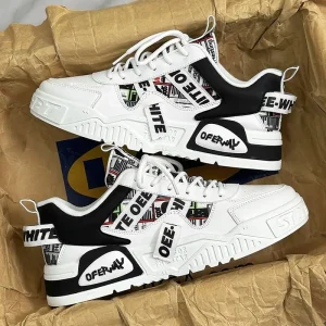 White Men’s Skateboarding Shoes for Spring Summer Breathable Thick Soled Sports Leisure Wear Trendy Versatile Resistant Shoes