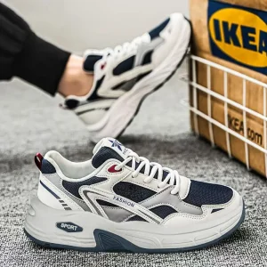 White Sports Mesh Uppers EVA Soles Casual Shoes Men’s Walking Thick Soled Running Shoes