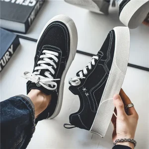 Winter Men’s Student Niche Design Running & Walking Shoes Canvas Upper Anti Slip Cushioning Lightweight Trend Black