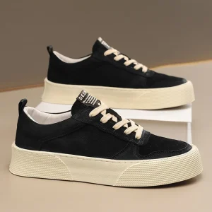 Winter Men’s Student Niche Design Running and Walking Shoes Canvas Upper Anti-Slip Cushioning Lightweight Fashion Trend Black