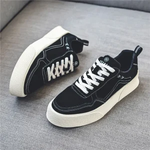 Winter Men’s Student Niche Design Running and Walking Shoes Canvas Upper Anti Slip Cushioning Lightweight Trend Black