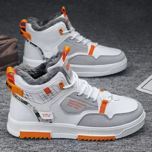 Winter Men’s Thick soled Fleece Non slip Wear resistant Outdoor Sports Mid top Skateboarding Shoes