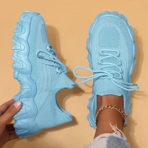Women’s Spring Summer Cross Border New EVA Midsole Solid Color Sports Shoes Low Top Casual Mesh Runners Lace Up Closure