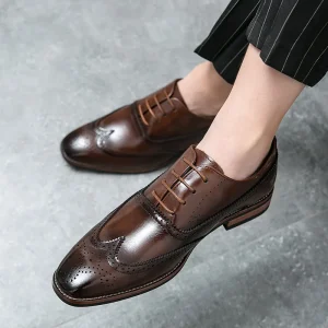 Wood Soled Solid Color Office Business Shoes Casual Leather Men’s Dress Shoes