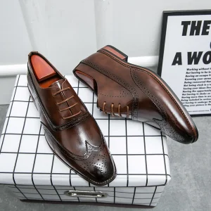 Wooden Sole Solid Color Office Business Shoes Slip on Casual Leather Loafers Classic Men’s Dress Shoes
