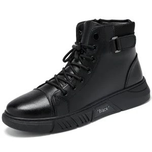 Work Boot Men Black PU Leather Ankle Boots Pu Leather Winter s for Men Male Rubber Solid Top Level