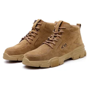 ZG7077 Men’s Cow Suede Safety Work Boots Steel Toe Leather Shoes for Year round Use for Winter & Summer