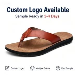 custom logo Men’s Summer Beach Outdoor Flip Flops PU Sole Leather Sandals Outdoor Style Slippers 3D Printed Logo Men